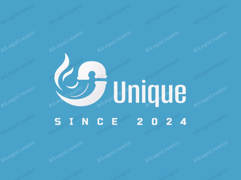 a modern design featuring a stylized pipe with flowing elements, incorporating innovative and unique aspects, set against a clean blue background.