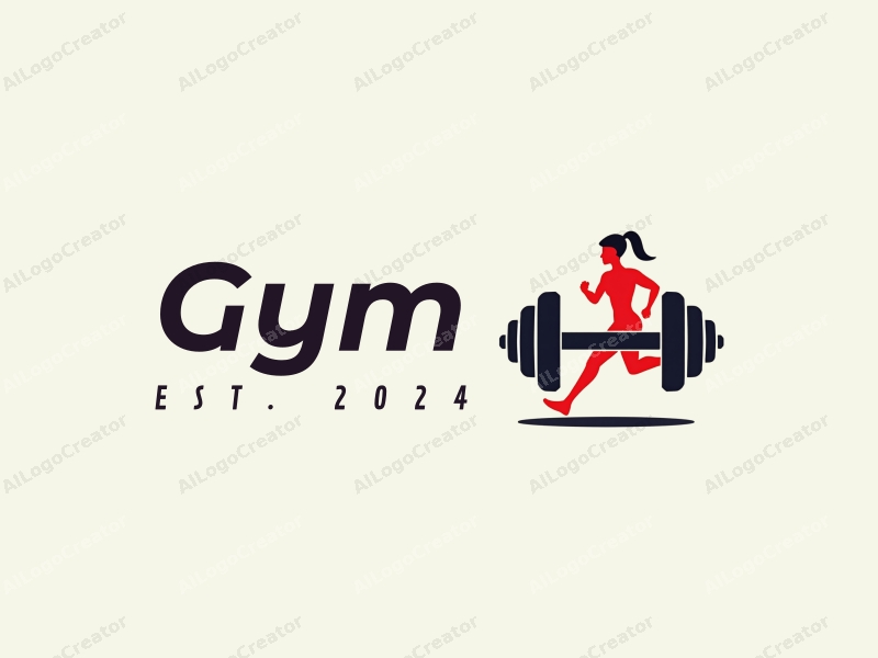 modern design features a stylized dumbbell and a dynamic runner silhouette, combined with a clean background and a harmonious layout.