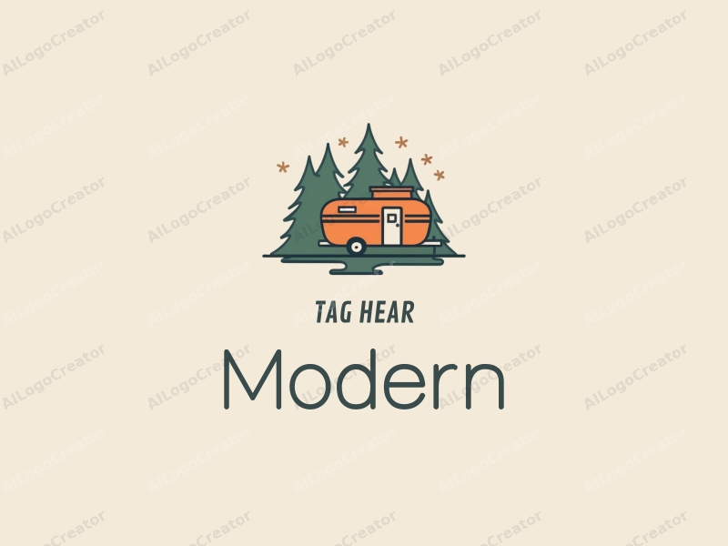 minimalist design features a stylized sauna and trailer, combined with a tag style approach and a clean background.