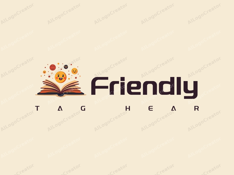 a warm and modern design featuring friendly characters, open books, and social interaction symbols, combined with a clean background.