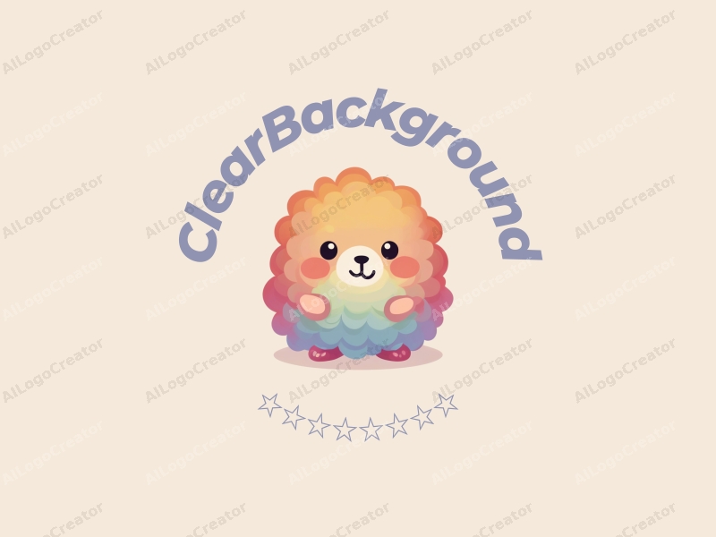 minimalist design features a fluffy face with rainbow colors, set against a clean and clear background, emphasizing simplicity and clarity.