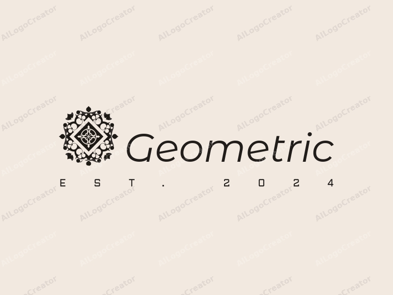 geometric design features a harmonious combination of squares, circles, triangles, and circular rings, utilizing a black and white color palette with a clean and simple background.