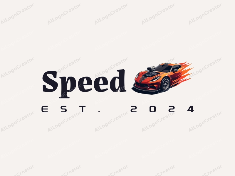 a modern design featuring dynamic lines representing speed, a stylized engine and tire, combined with a clean background to emphasize power and motion.