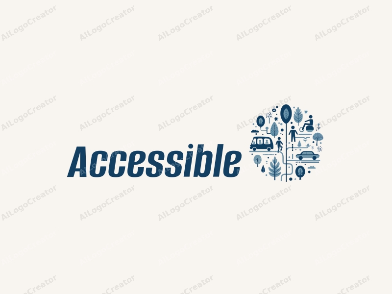 modern design features accessibility elements, inclusive design symbols, transportation icons, and pathways, combined with a clean background.