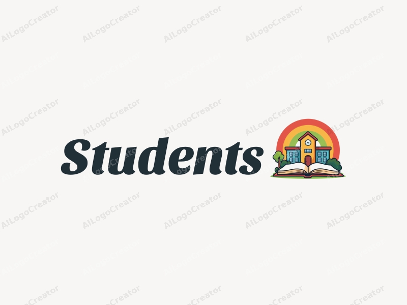 playful design features a cheerful student character, a stylized school building, an open book, and a vibrant rainbow, combined with a clean background.