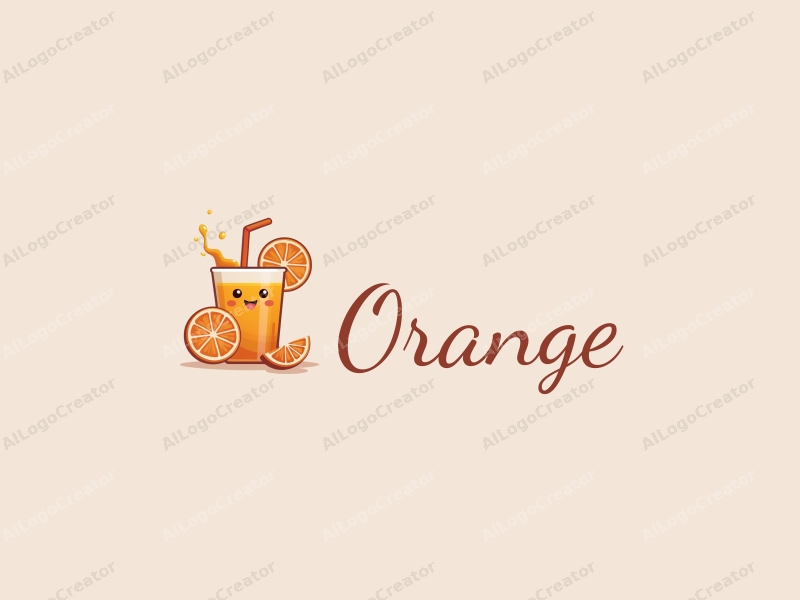 playful design features a vibrant orange, a stylized juice splash, and a cheerful drink cup, combined with a clean background.