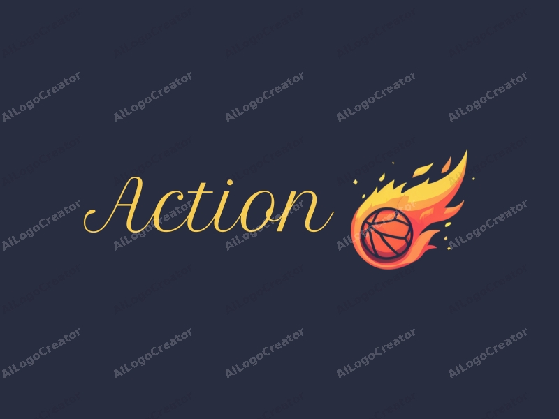 playful design features dynamic action elements, a stylized ball, and flame motifs combined with a clean background.