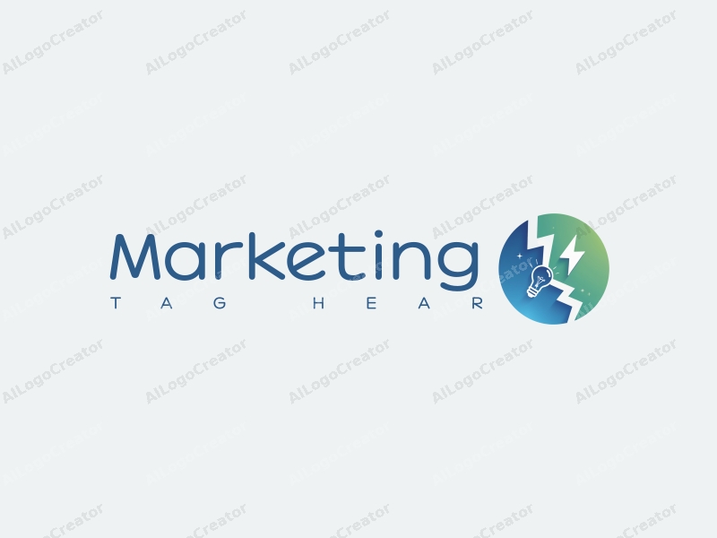 a modern design featuring a lightning bolt and a light bulb, symbolizing marketing and market strategy, combined with a clean background in blue and green colors.