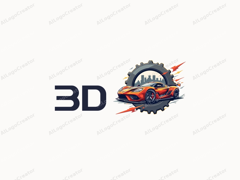 a modern design featuring 3D dynamic elements like racing cars and gears, combined with a colorful palette and a clean background.