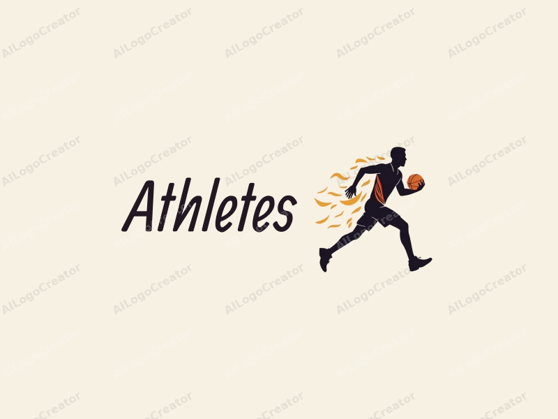 modern design features a dynamic athlete in motion, incorporating elements of basketball and running, with a clean background and a focus on simplicity and abstraction.