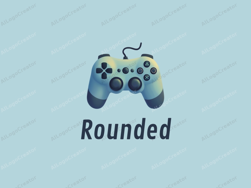 geometric design features circular shapes and curves, a stylized game controller, combined with a clean background in blue and green colors.