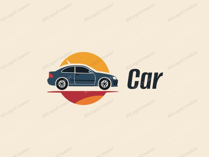 modern design features a stylized car silhouette, a tire, and a steering wheel, combined with a clean background.