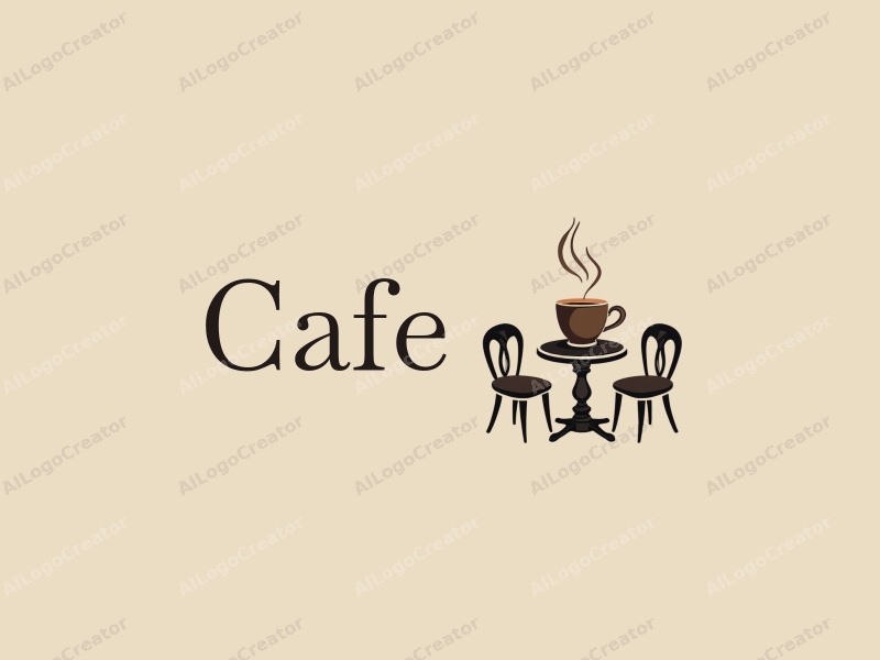 vintage design features a stylized coffee cup, antique table, and chairs, combined with a clean background.