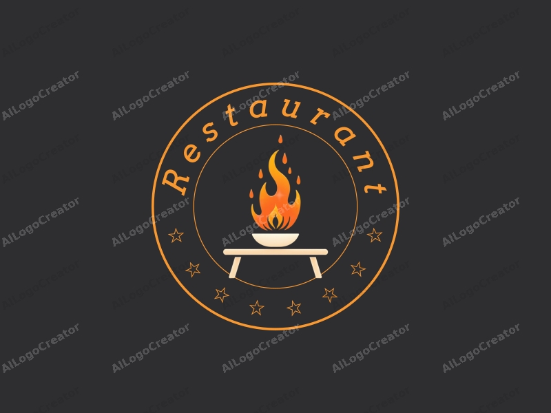 modern design features a stylized dining table and menu, with dynamic flames and smoke elements, combined with a clean background.