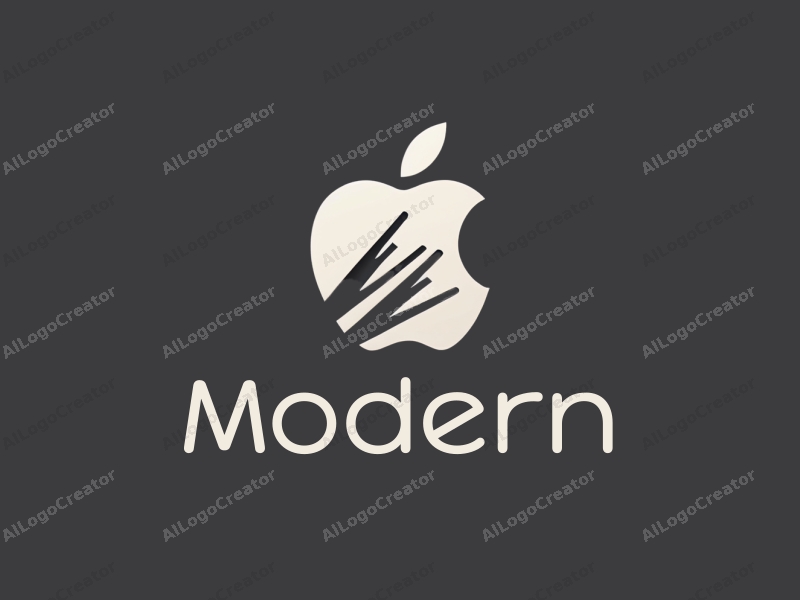 minimalist design features a stylized apple integrated with architectural lines, a clean and fresh aesthetic combined with a simple background.