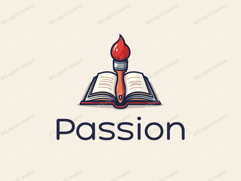 playful design features a vibrant red paintbrush and an open book, symbolizing passion and enthusiasm for art and education, combined with a clean background.