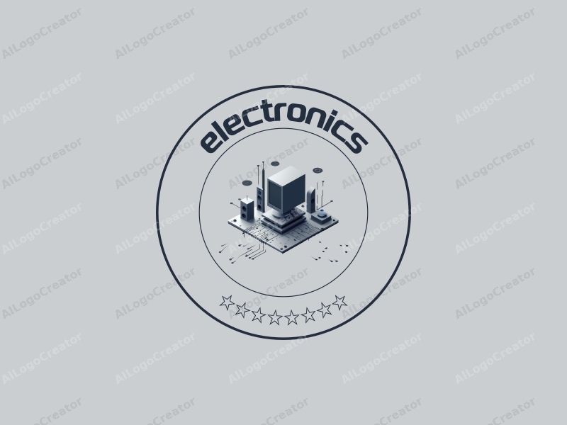 modern design features sleek electronic devices, a stylized computer silhouette, and intricate circuit patterns combined with a clean silver background.