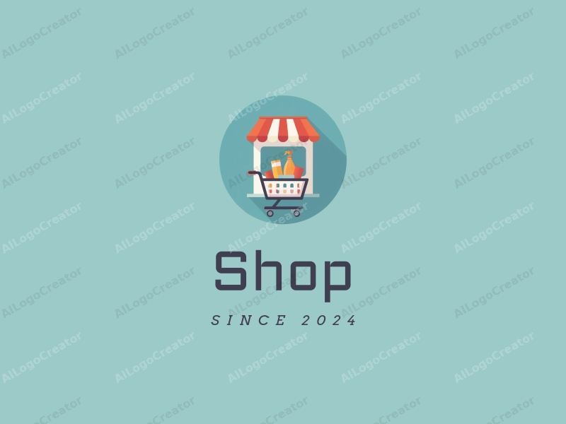 modern design features a stylized shop front, a shopping cart filled with products, combined with a clean background and a harmonious layout.