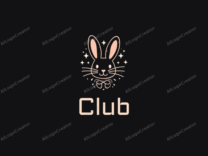 a modern design featuring a stylized rabbit with magical elements, combined with club and social motifs, set against a clean black background.