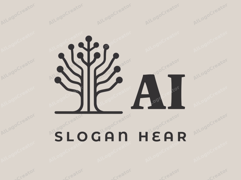 minimalist design features abstract representations of intelligence and algorithms, interconnected network lines, and a stylized tree, combined with a clean background.