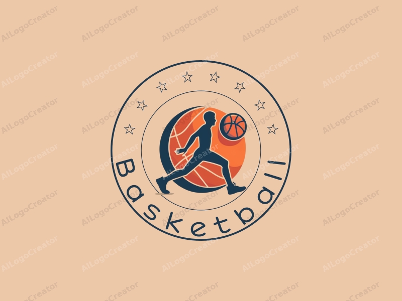 playful design features a stylized basketball, an athlete in motion, and a pair of basketball shoes, combined with a clean background.