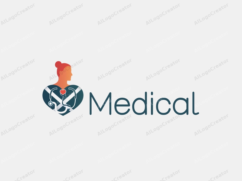 modern design features a stylized hospital silhouette, a doctor figure, a stethoscope intertwined with a heart, combined with a clean background.