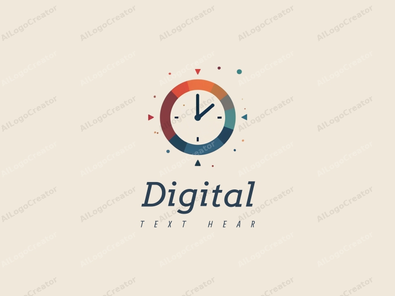 minimalist design features digital elements, a stylized clock with hands, and a modern design approach combined with a clean background.