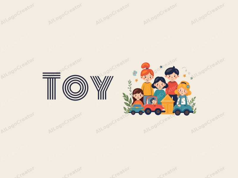 playful design features a vibrant arrangement of dolls, puzzles, toy cars, and building blocks, combined with a clean background and a whimsical approach.