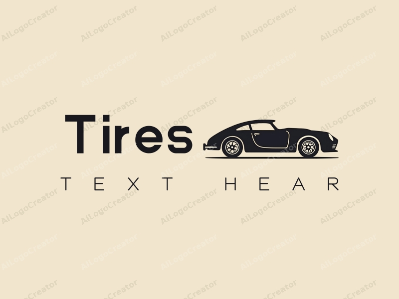 minimalist design features a stylized car silhouette, a tire, and a rim, combined with a clean background.