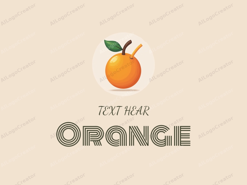 playful design features a stylized orange with a straw, vibrant orange color, and a clean background, emphasizing freshness and fun.