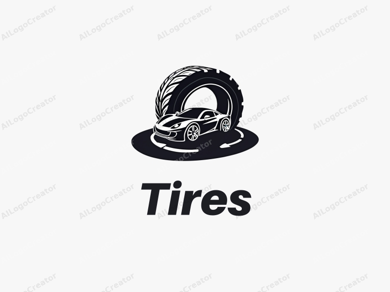 a modern design featuring a stylized tire and sports car silhouette on a racetrack, combined with a clean background.