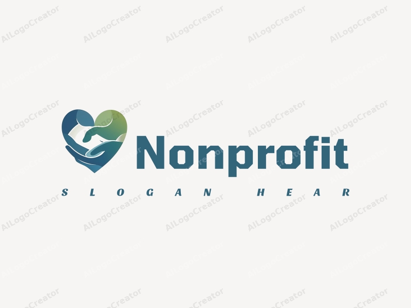 modern design features a heart shape and a handshake symbolizing charity and volunteer work, combined with a clean background in blue and green colors.