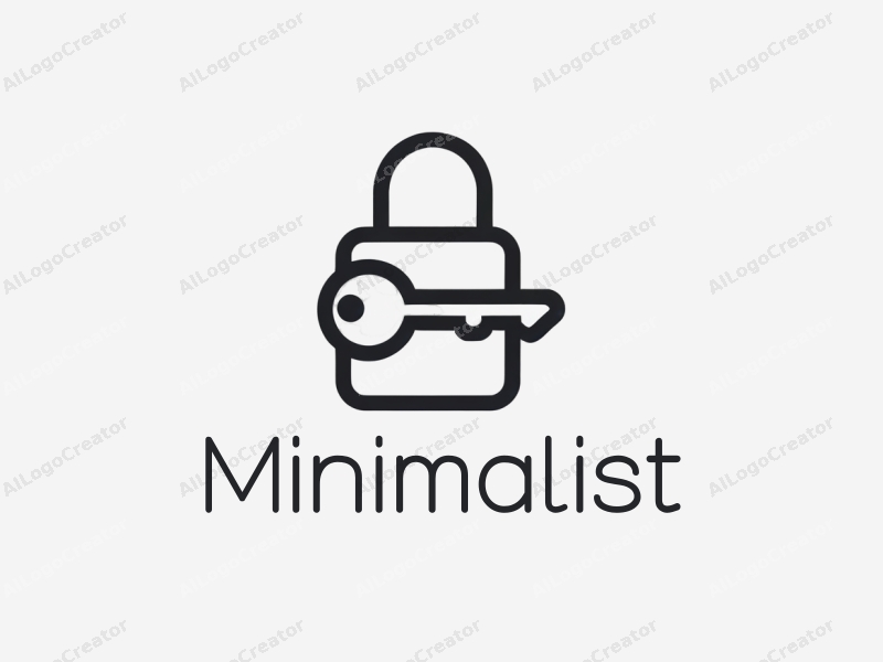 minimalist design features a stylized key and lock, combined with clean lines and a tag style approach on a simple background.