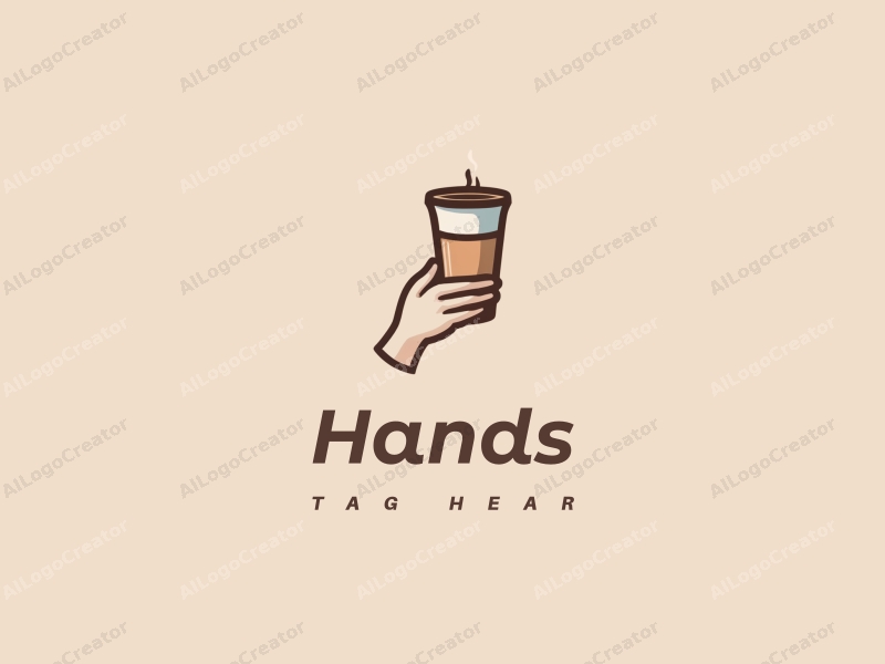 a modern design featuring a hand holding a cup in a toasting gesture, with a skin tone color palette, combined with a clean and simple background.