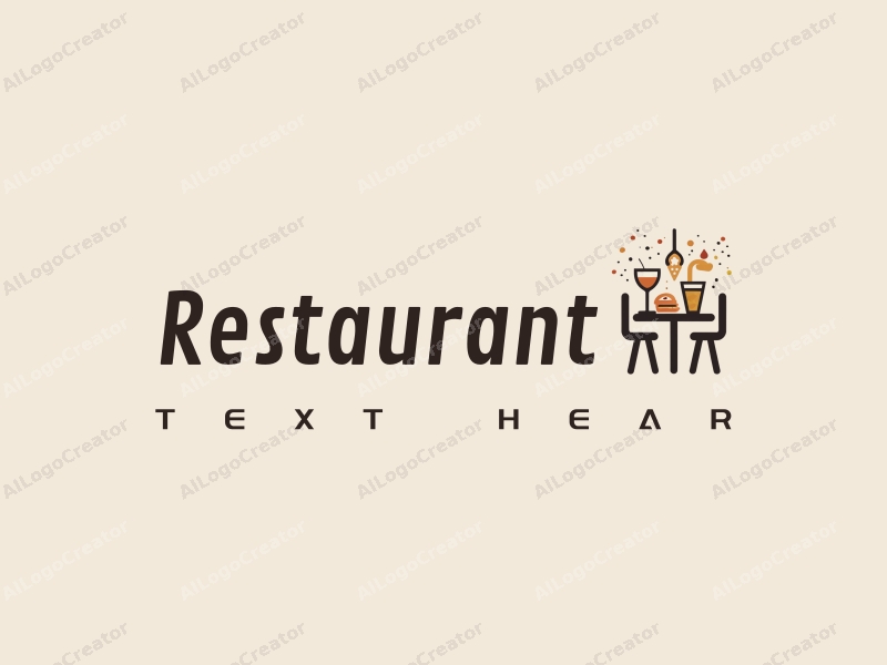 modern design features a stylized dining table and menu, combined with abstract representations of food and drinks, all set against a clean background.