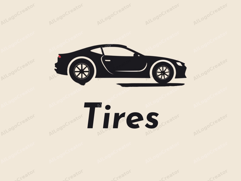 a minimalist design featuring stylized tires and a sleek car silhouette, combined with a modern industrial approach and a clean background.