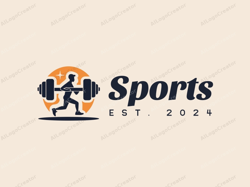 a modern design featuring stylized dumbbells and a running figure, combined with a clean background and a harmonious layout.