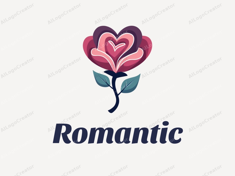 playful design features a stylized rose intertwined with a heart shape, incorporating pink and purple colors, combined with a clean background.