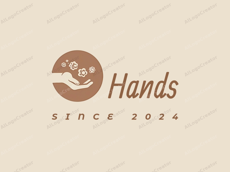 modern design features a stylized hand holding an object, a hand forming a circle, combined with a clean background in skin tone colors.