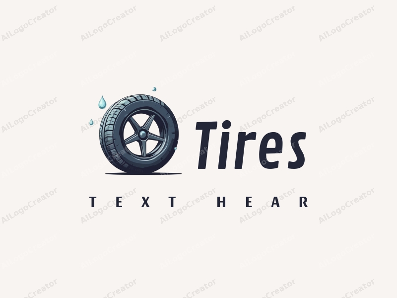 a modern design featuring a stylized tire and a water droplet, incorporating rubber elements, combined with a clean background for a harmonious and simple composition.