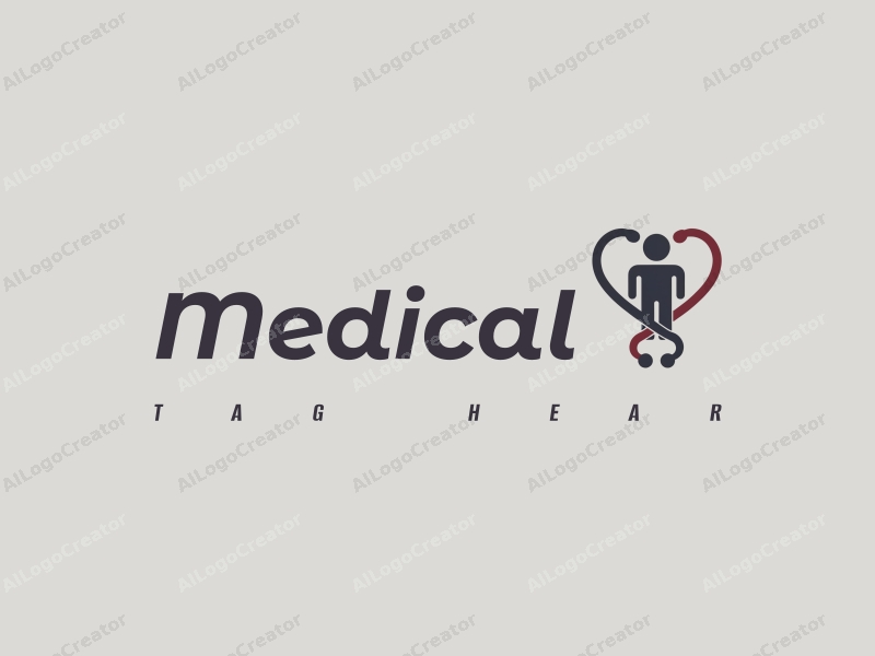 modern design features a stylized hospital silhouette, a doctor figure, a stethoscope intertwined with a heart, combined with a clean background.