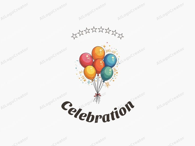 playful design features colorful rainbow balloons and sparkling fireworks, combined with a gold accent, set against a clean background.