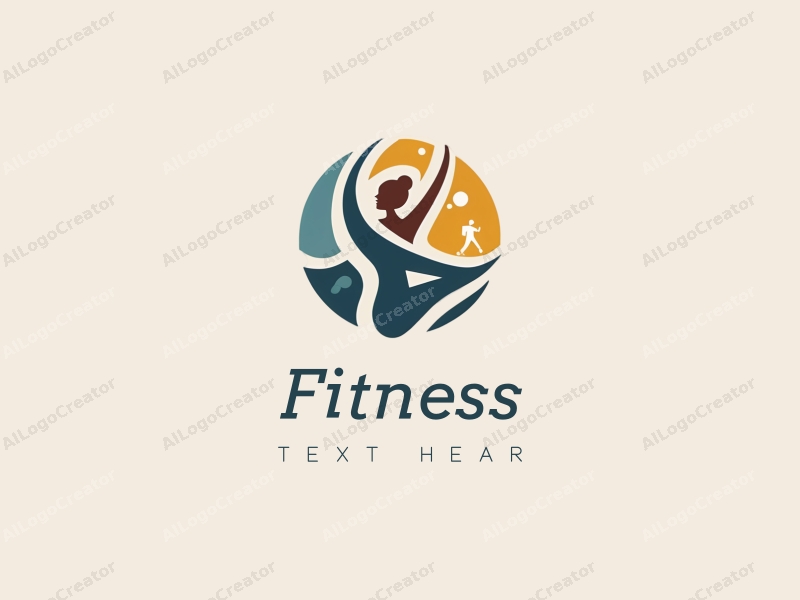 modern design features dynamic fitness elements, a stylized yoga pose, and a running silhouette combined with a clean background.