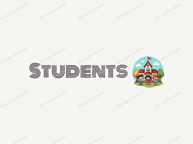 playful design features cheerful students, a stylized school building, open books, and a classroom setting combined with a vibrant and colorful background.