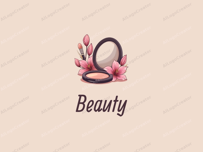 a modern design featuring beauty and makeup elements, incorporating petals and a mirror, with a clean background and harmonious composition.