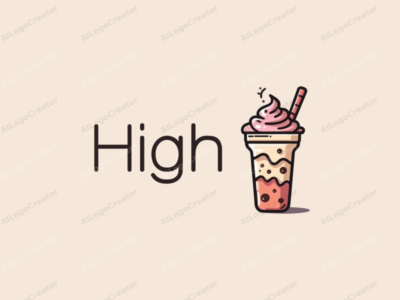 modern design features towering structures, a stylized milkshake and candy elements, combined with a clean background.