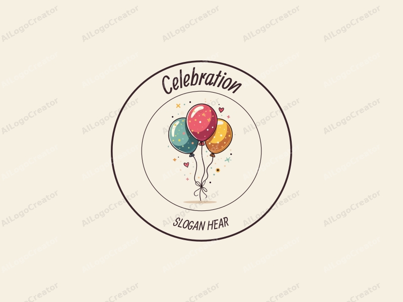 playful design features colorful balloons and streamers, a festive atmosphere with gold accents, combined with a clean background.