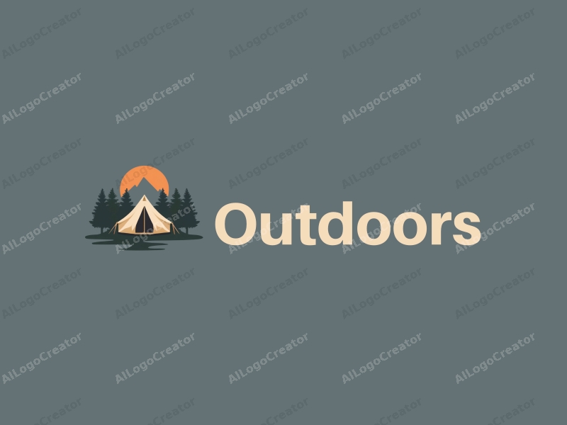 a modern design featuring a stylized camping tent and a mountain range, combined with a clean background and a harmonious composition.