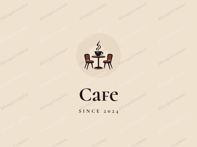 vintage design features a stylized coffee cup, retro table, and chairs, combined with a clean background.