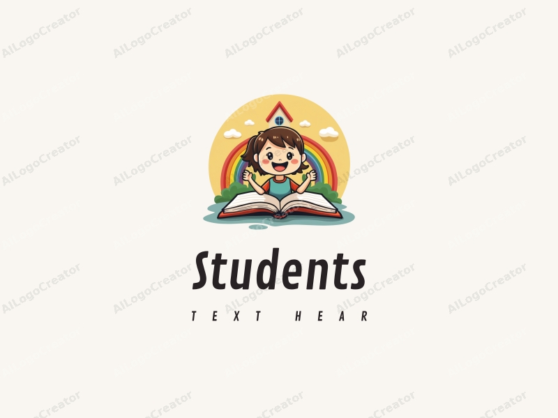 playful design features a cheerful student character, a stylized school building, an open book, and a vibrant rainbow, combined with a clean background.